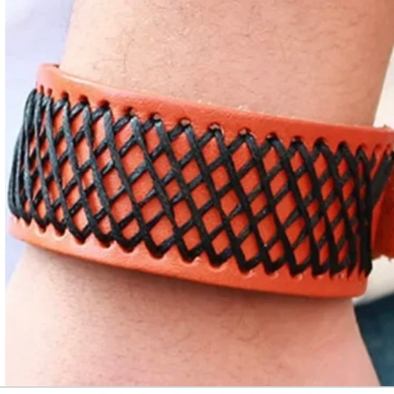 Leather Braided Punk Wide Cuff Bracelet Bangle Available in Black Brown & Orange