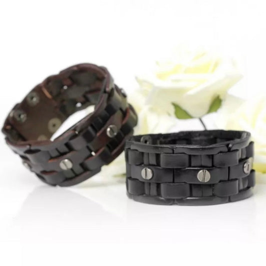 Hand-Woven Leather Bandage Charm Wrap Bracelet Available in Black & Brown Colours