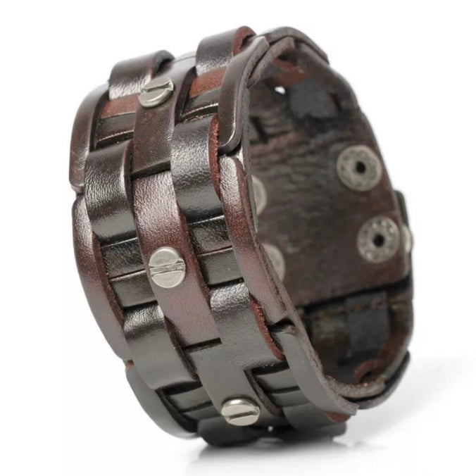 Hand-Woven Leather Bandage Charm Wrap Bracelet Available in Black & Brown Colours