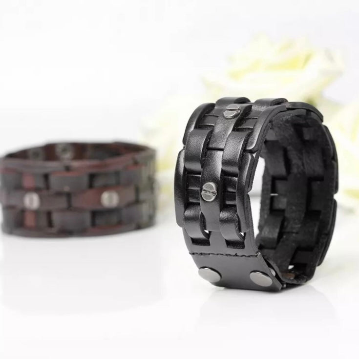 Hand-Woven Leather Bandage Charm Wrap Bracelet Available in Black & Brown Colours