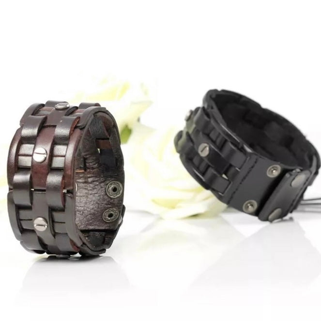 Hand-Woven Leather Bandage Charm Wrap Bracelet Available in Black & Brown Colours