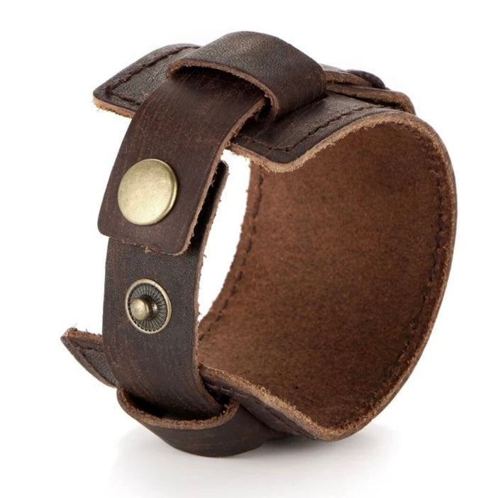 Unisex Punk Double Wide Cuff Leather Bracelet Available in Black & Brown Colours