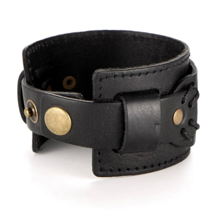 Unisex Punk Double Wide Cuff Leather Bracelet Available in Black & Brown Colours