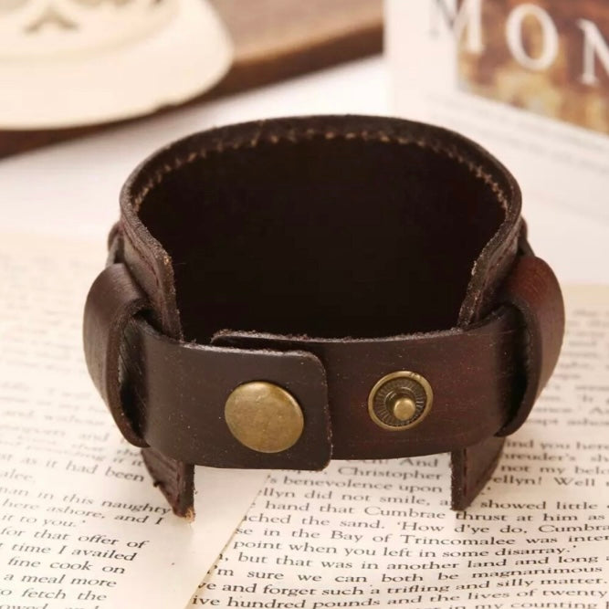 Unisex Punk Double Wide Cuff Leather Bracelet Available in Black & Brown Colours