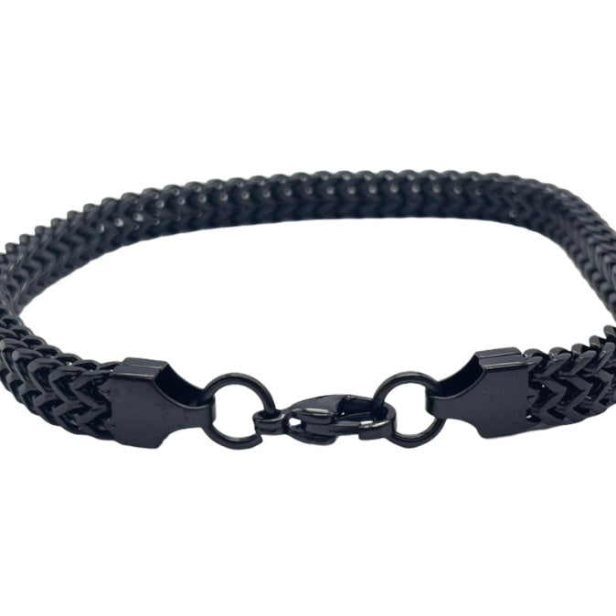 6.5mm Stainless Steel Double Curb Chain Bracelet Available in Black Gold and Silver