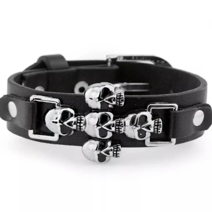 Skeleton Skull Punk Gothic Rock Leather Belt Bracelet