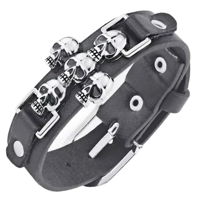 Skeleton Skull Punk Gothic Rock Leather Belt Bracelet