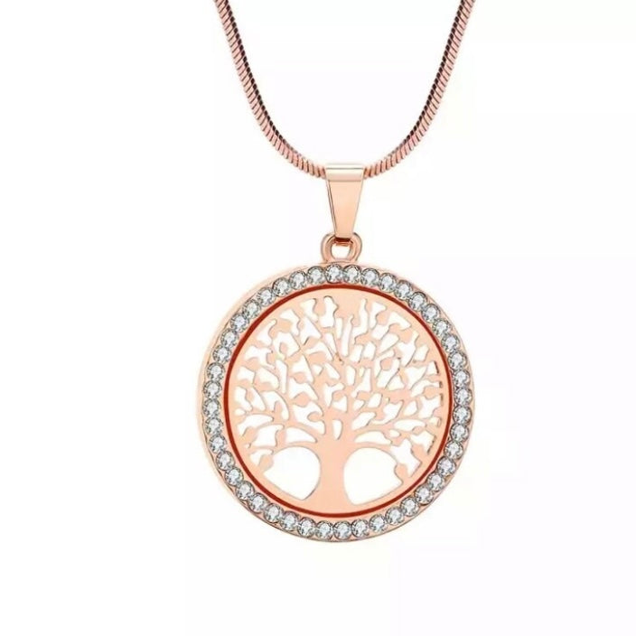 Tree of Life Crystal Round Pendant Necklace