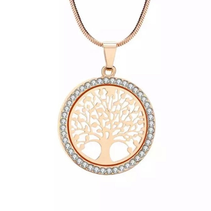 Tree of Life Crystal Round Pendant Necklace