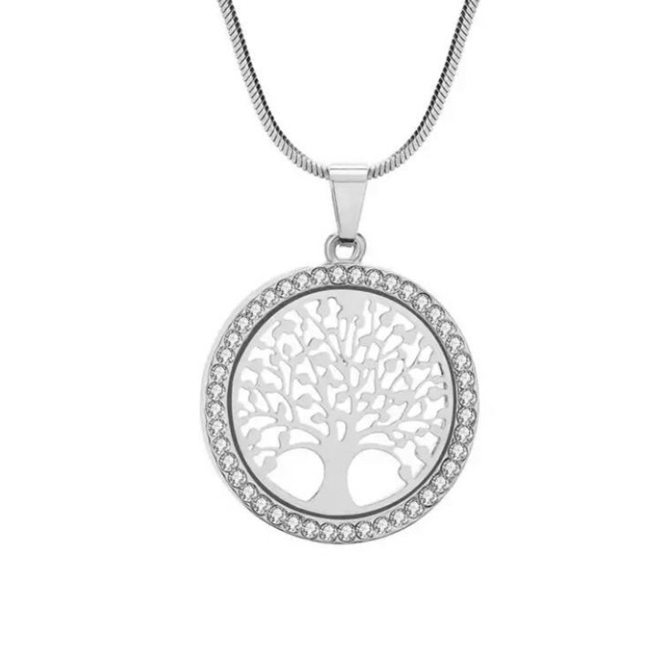 Tree of Life Crystal Round Pendant Necklace