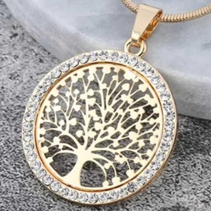 Tree of Life Crystal Round Pendant Necklace