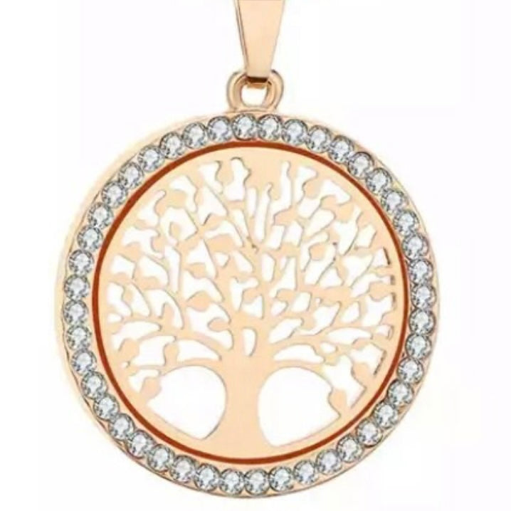 Tree of Life Crystal Round Pendant Necklace