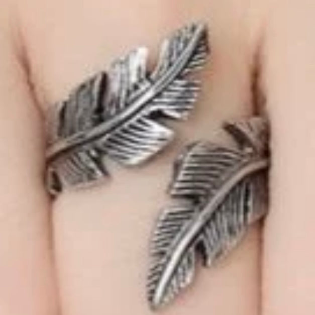 Vintage Biker Style Hand Polished Stainless Steel Feather Ring