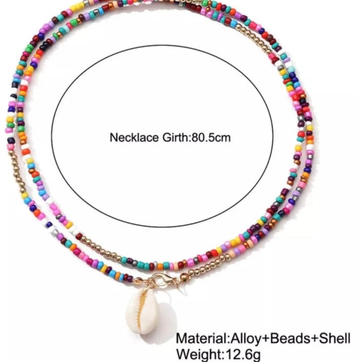 Bohemian Colourful Beaded Shell Pendant Necklace