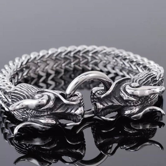 Stunning 11mm Stainless Steel Double Dragon Head Bracelet