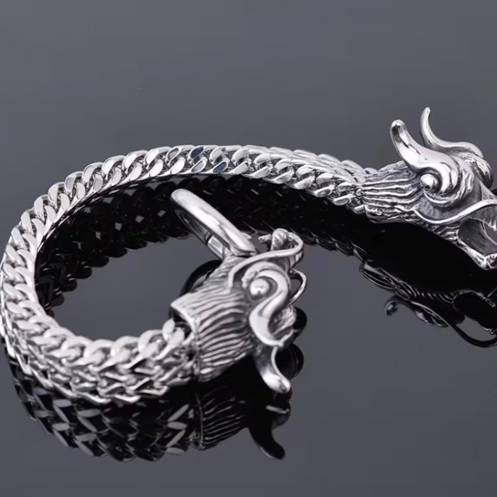 Stunning 11mm Stainless Steel Double Dragon Head Bracelet