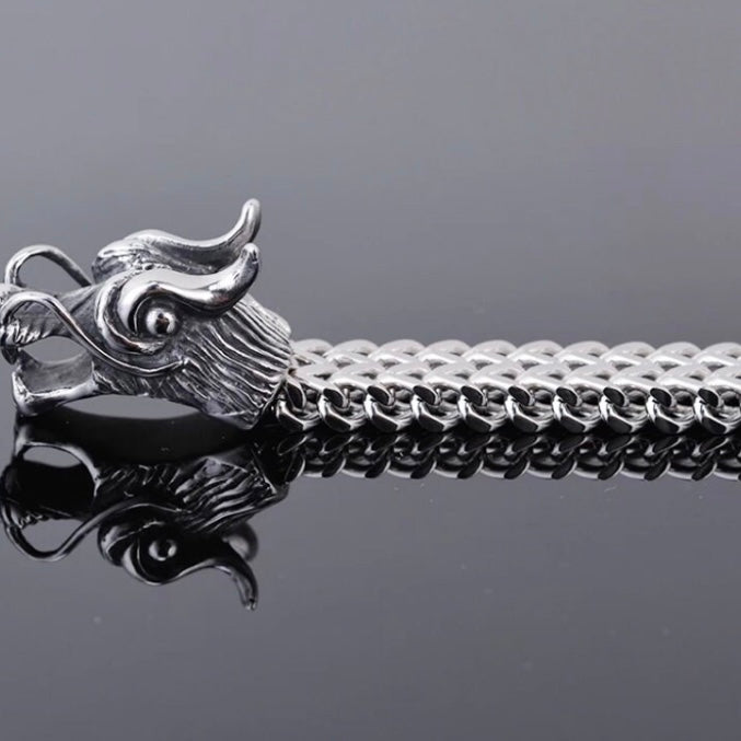 Stunning 11mm Stainless Steel Double Dragon Head Bracelet