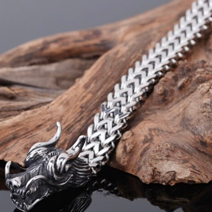 Stunning 11mm Stainless Steel Double Dragon Head Bracelet