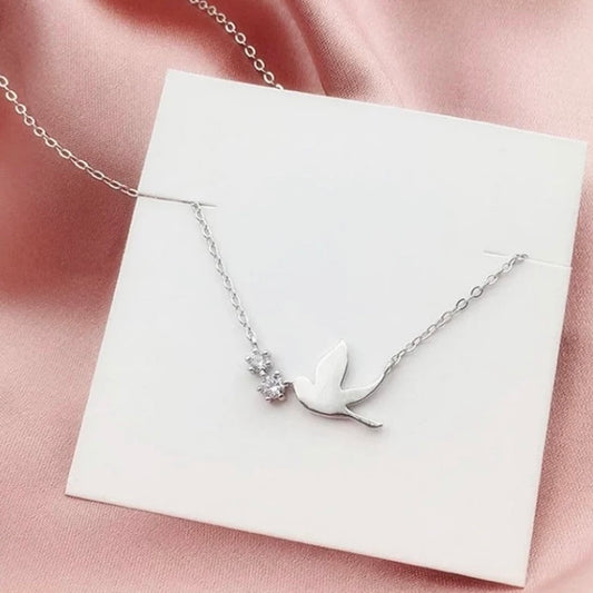 Beautiful Delicate Silver Zirconia Swallow Choker Necklace