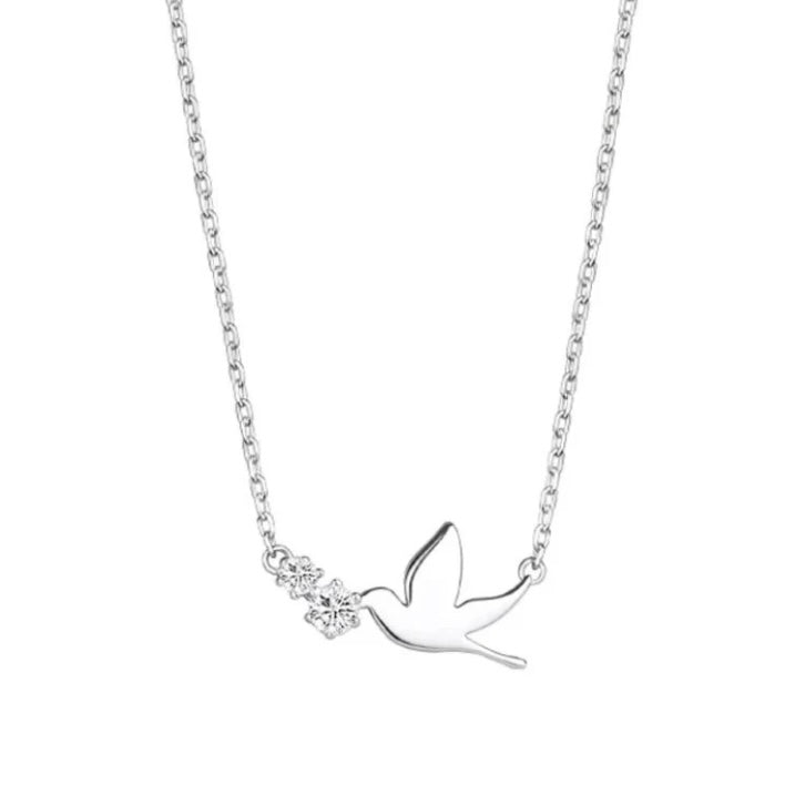 Beautiful Delicate Silver Zirconia Swallow Choker Necklace