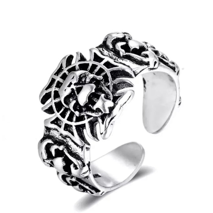 Punk Gothic Silver Colour Skull Open Adjustable Ring