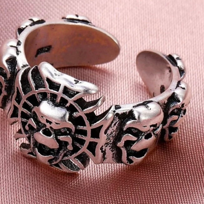 Punk Gothic Silver Colour Skull Open Adjustable Ring