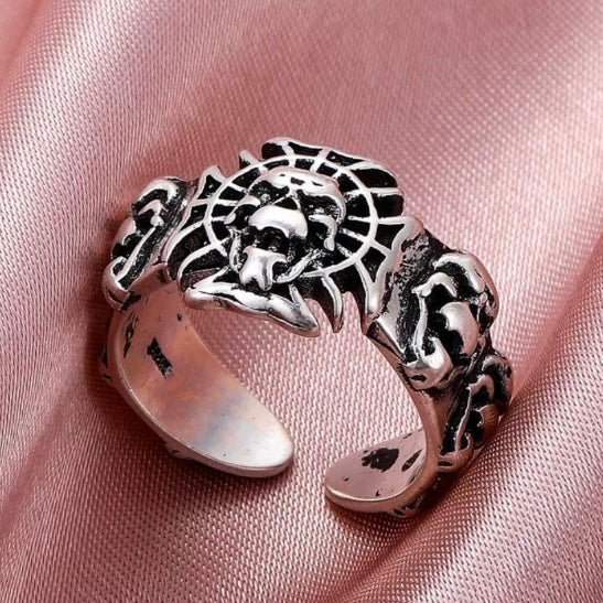 Punk Gothic Silver Colour Skull Open Adjustable Ring