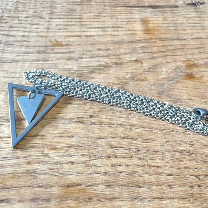 Double Triangle Pendant with Stainless Steel Chain Necklace