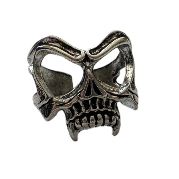 Skeleton Skull Face Eyes Silver Open Adjustable Ring