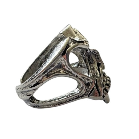 Skeleton Skull Face Eyes Silver Open Adjustable Ring