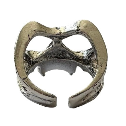 Skeleton Skull Face Eyes Silver Open Adjustable Ring