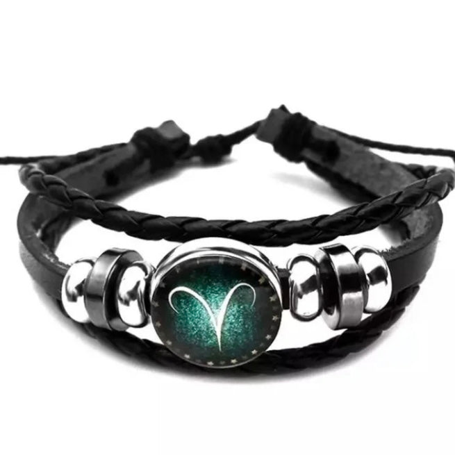 2pcs/Set Multi Layered Black Leather 12 Constellation Zodiac Horoscope Braided Bracelets