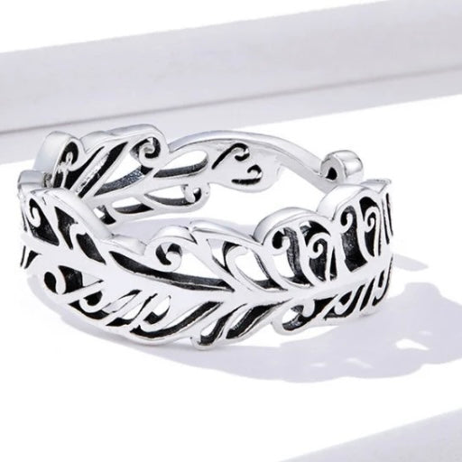 Open Adjustable Plated Silver Stunning Feather Ring