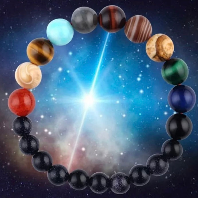 10mm and 8mm Natural Stone Universe Solar System Planets Beaded Chakra Yoga Bracelet