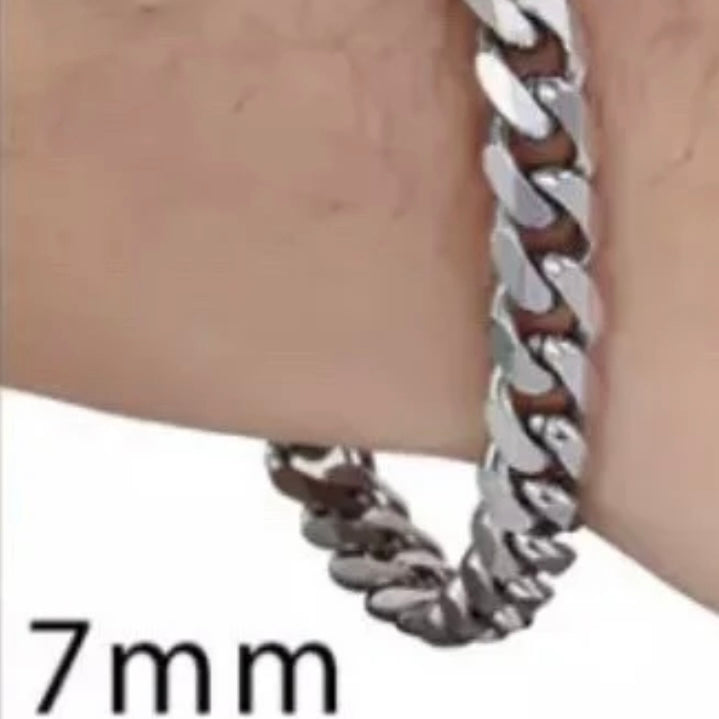 Stainless Steel Silver Curb Cuban Link Chain Bracelet Available in Different Widths and Lengths