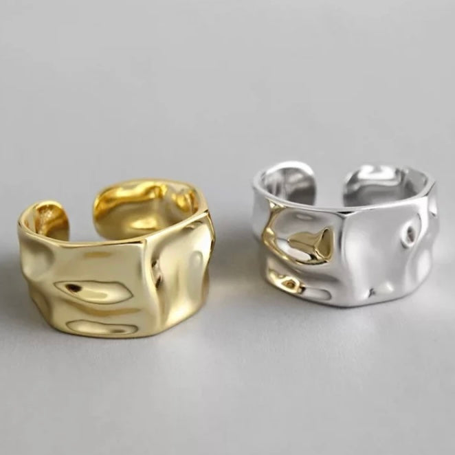 Irregular Concave Convex Open Ring in Gold or Silver Plating