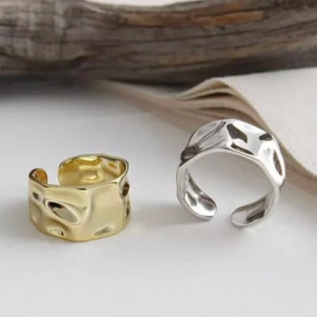 Irregular Concave Convex Open Ring in Gold or Silver Plating