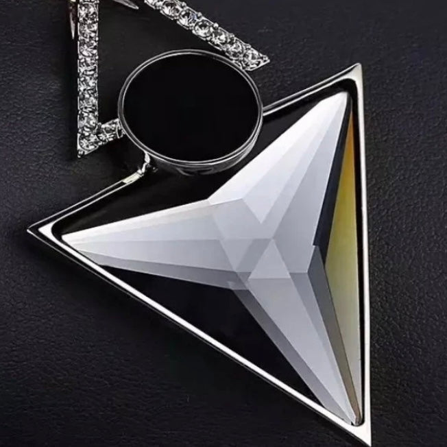 Long Necklace with Two Triangle  and Black Dot Shape Pendant