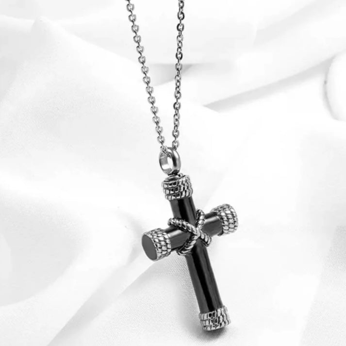 Metal Funeral Ashes Cremation Cross Urn Pendant Necklace