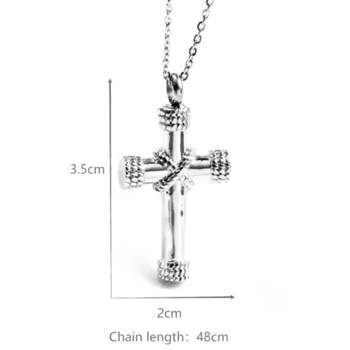 Metal Funeral Ashes Cremation Cross Urn Pendant Necklace