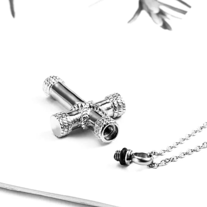 Metal Funeral Ashes Cremation Cross Urn Pendant Necklace