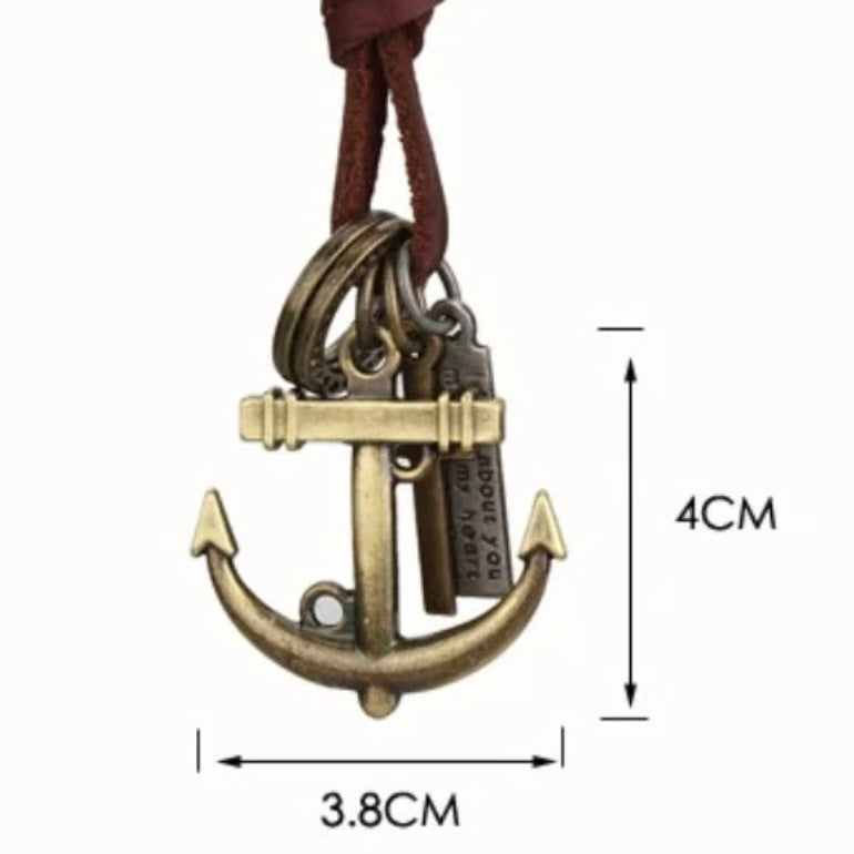 Anchor Sea Punk Rock Pendant with Brown Leather Adjustable Necklace