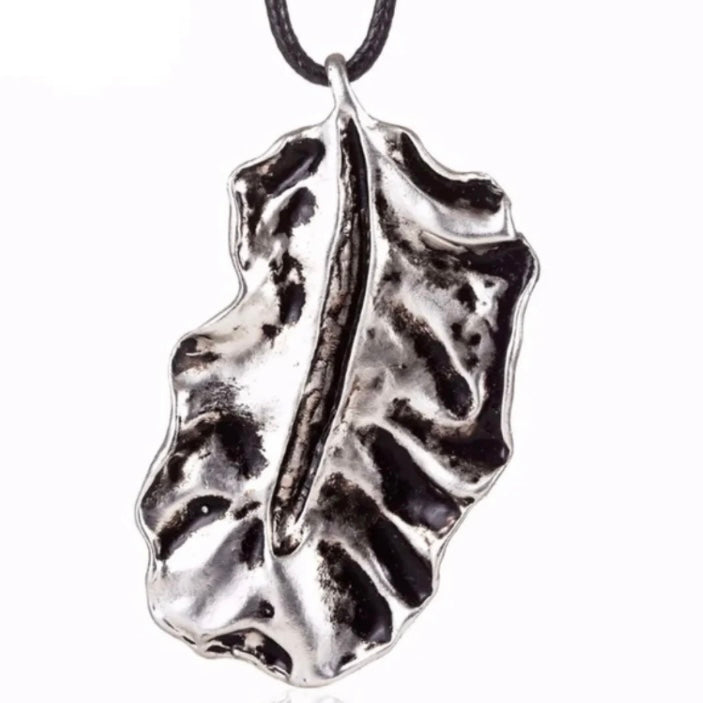 Big Leaf Vintage Pendant Statement Long Black Rope Necklace