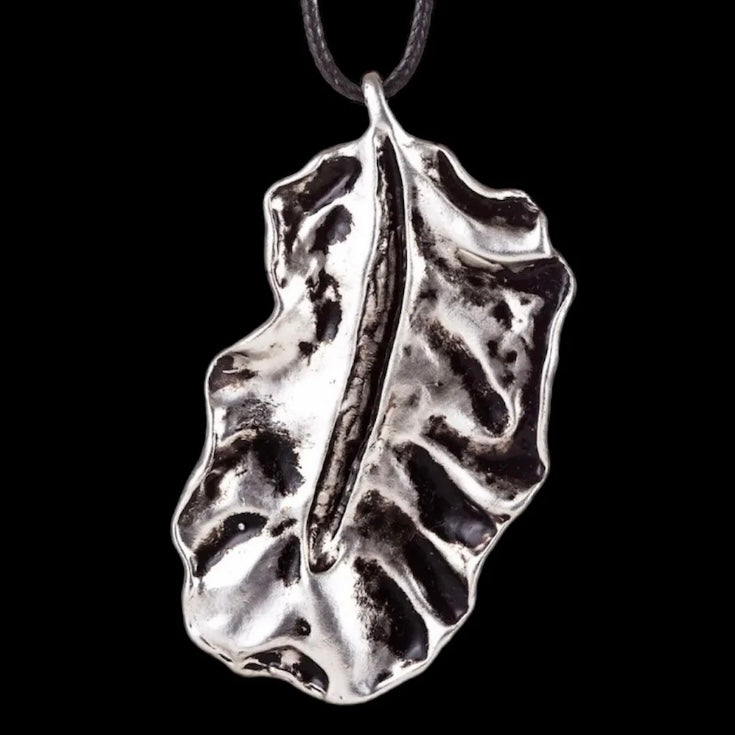 Big Leaf Vintage Pendant Statement Long Black Rope Necklace