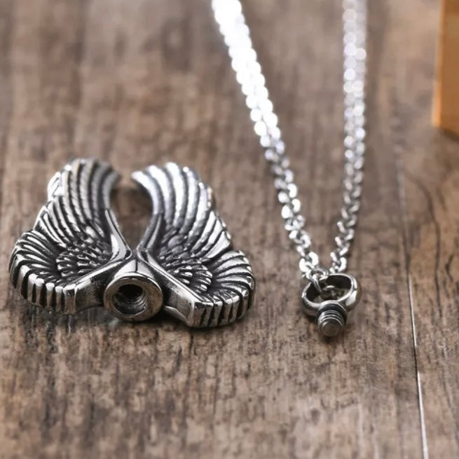 Vintage Silver Colour Angel Wing Stainless Steel Metal Urn Ashes Holder Memorial Pendant Necklace