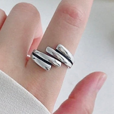 Four Multi-Layered Open Silver Ring