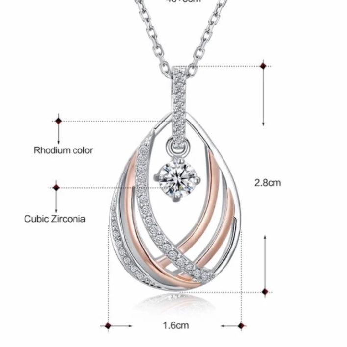 Silver Link Chain with Rose Gold and Silver Braided Pendant and Clear White Cubic Zirconia