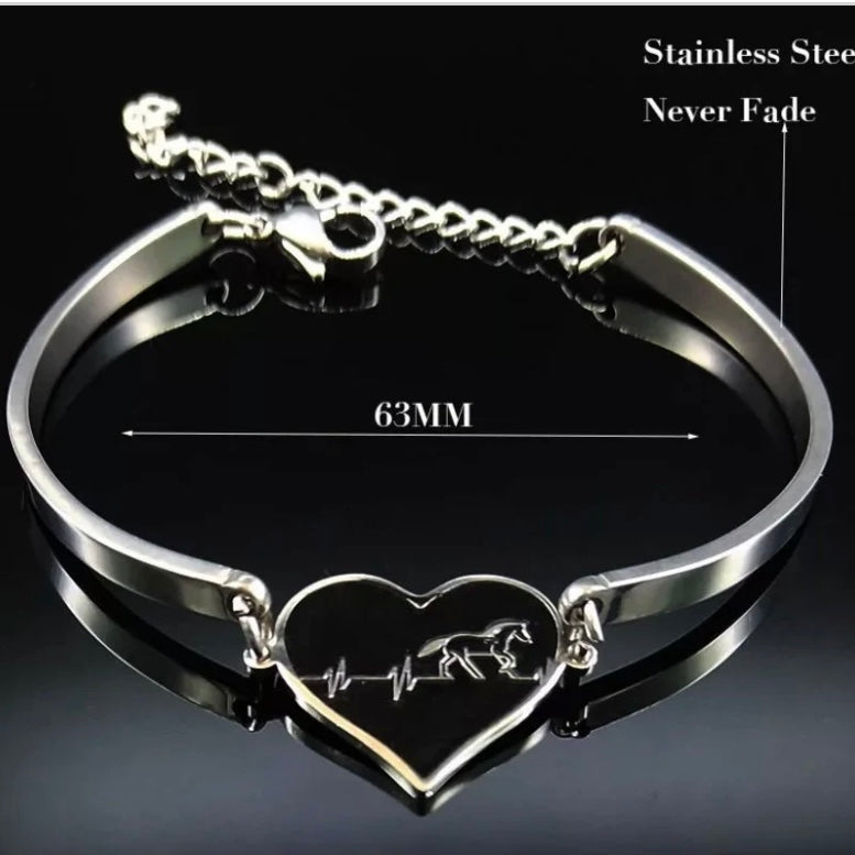 Beautiful Heart Horse Stainless Steel Bracelet