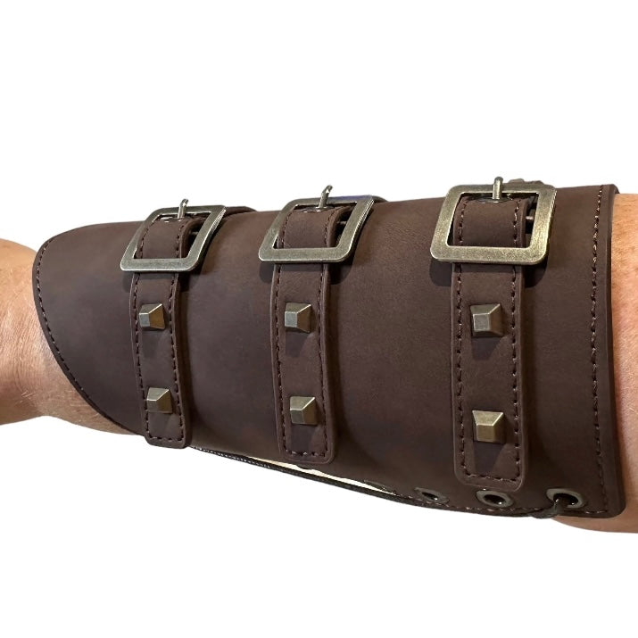 Medieval Knight Punk Biker Leather Arm Wristband Adjustable Bracelet Available in Black or Brown Colours