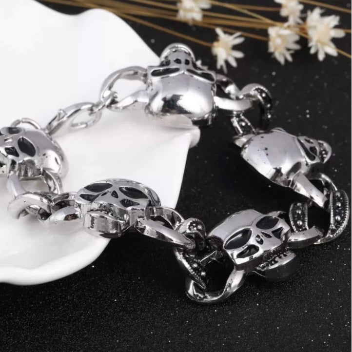 Punk Gothic Biker Skeleton Skull Charm Bracelet Bangle